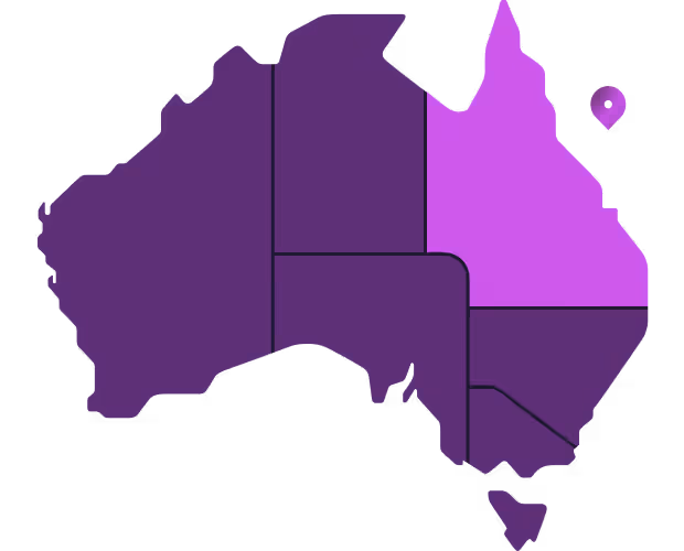 The map of Australia with major cities highlighted